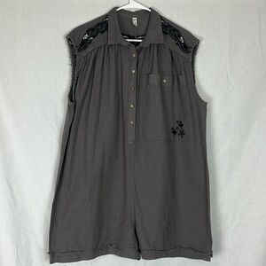 Gray and Black Lace Free People Cotton Romper